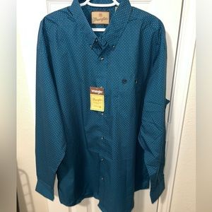 Wrangler, XXL, men’s blue with navy, diamond print, long sleeve western shirt